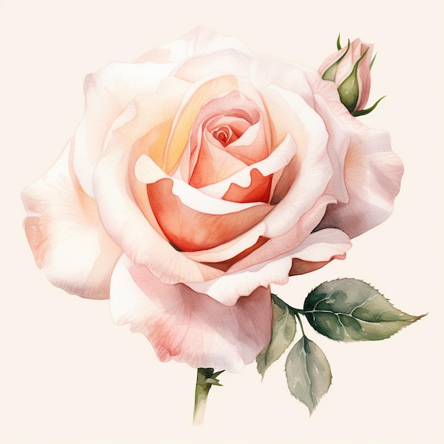 Elegantna akwarela Blush Rose Clipart Bloom