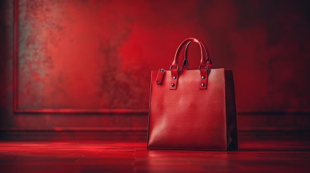 Elegantna czerwona skórzana torba z uchwytami Torba znajduje się na neutralnym tle podkreślającym jej żywy kolor