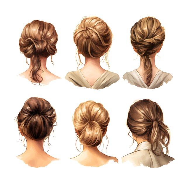 Zdjęcie elegantna fryzura chignon styl low bun styl kasztan kolor włosów wstążka h kreatywna koncepcja projekt pomysłu