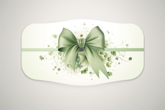 Zdjęcie elegantna kartka podarunkowa z zieloną wstążką i kwiatowym kształtem izolowanym na białym