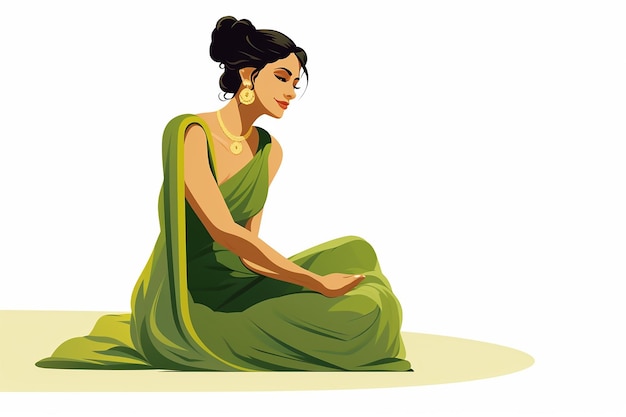 Elegantna kobieta w zielonej sukience ilustracja wektorowa izolowana na białym tle płaska konstrukcja