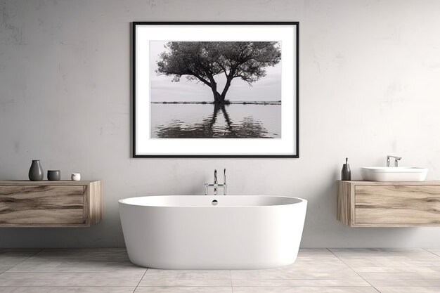 Zdjęcie elegantna nowoczesna łazienka z minimalistyczną ścianą