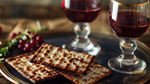 Elegantna pascha, martwa natura z winem i matzą.