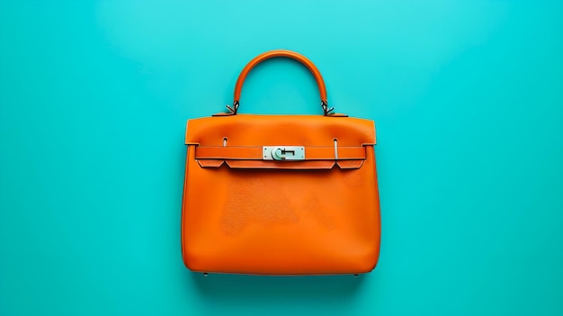 Elegantna pomarańczowa torebka na żywym turkusowym tle Idealna dla mody i stylu Proste, ale uderzające akcesoria AI