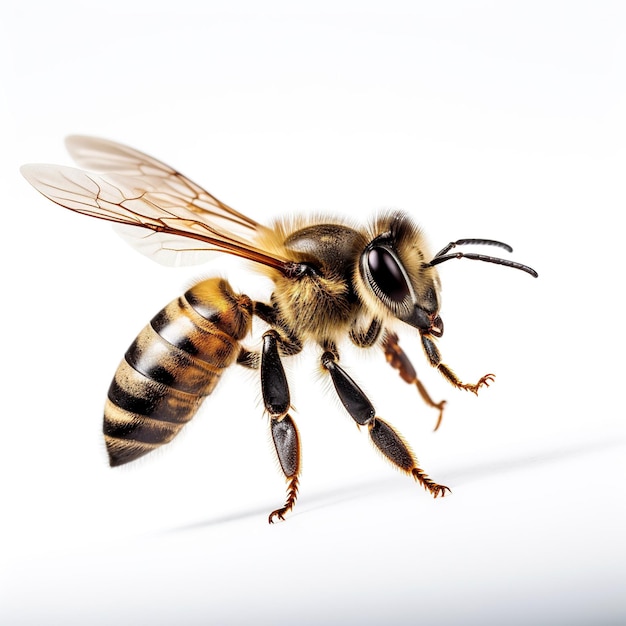 Elegantna pszczoła stojąca na białym Generative Ai