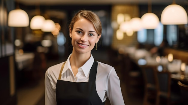 Elegantna recepcjonistka zarządzająca rezerwacjami w luksusowej restauracji.