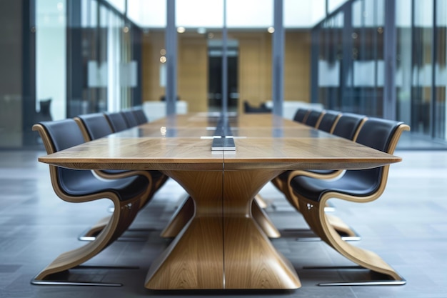 Zdjęcie elegantna sala konferencyjna z nowoczesnym drewnianym stolikiem