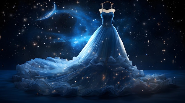 Elegantna sukienka wieczorna na tle gwiezdistego nieba