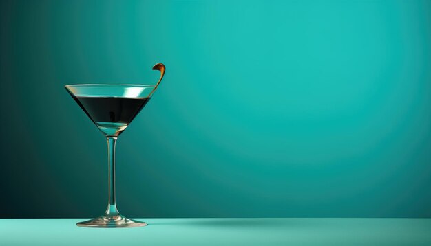 Elegantna szklanka koktajlowa z zakrętem na turkusowym tle