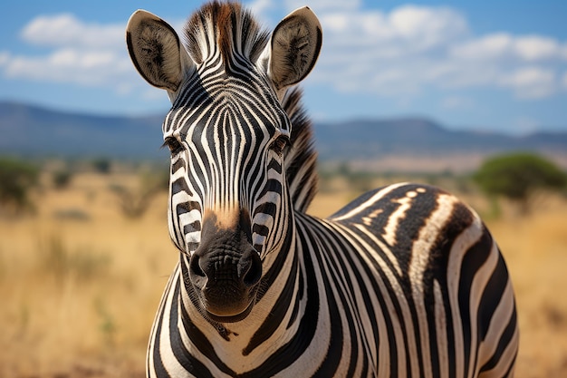 Elegantna zebra pokazuje swoje paski w afrykańskiej sawannie generatywnej IA