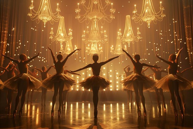 Elegantne baleriny wdzięcznie tańczące na scenie