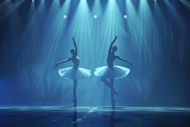 Zdjęcie elegantne baleriny wdzięcznie tańczące na scenie