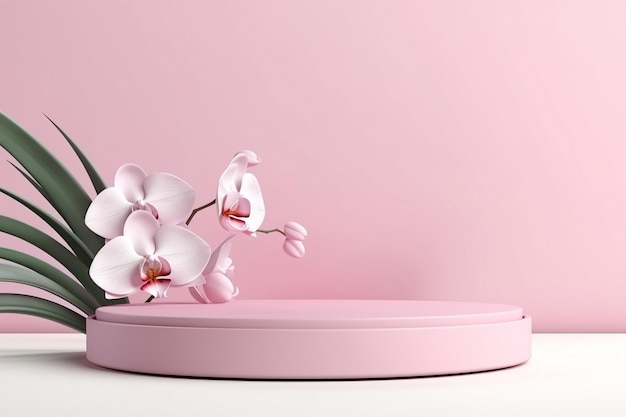 Elegantne kwiaty orchidei na tle 3D Podstaw Podium Generatywna sztuczna inteligencja