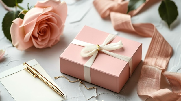 Elegantne różowe pudełko z różową i białą kartką