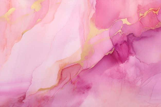 Elegantne różowe ręcznie pomalowane tło z alkoholowym atramentem z złotym błyszczeniem
