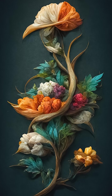 Elegantne tło kwiatowe w stylu renesansowym Retro projekt sztuki kwiatowej ilustracja cyfrowa 3D