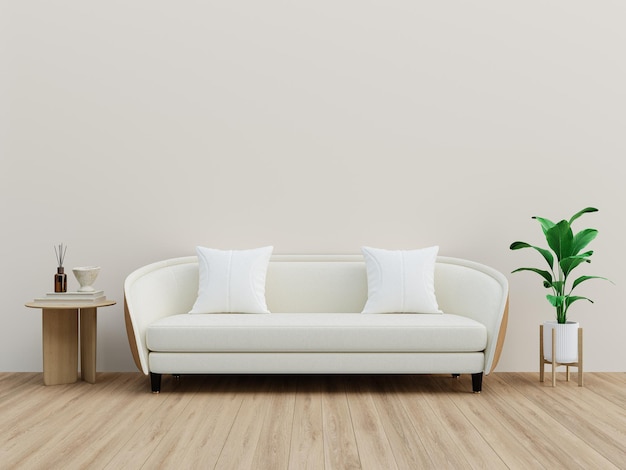 Elegantny i minimalistyczny salon z białą kanapą i rośliną