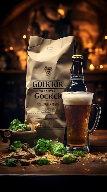 Elegantny irlandzki whisky Tumbler Szklany Soda Chleb Shamrock Smaragd Zielony Trendowy układ tła