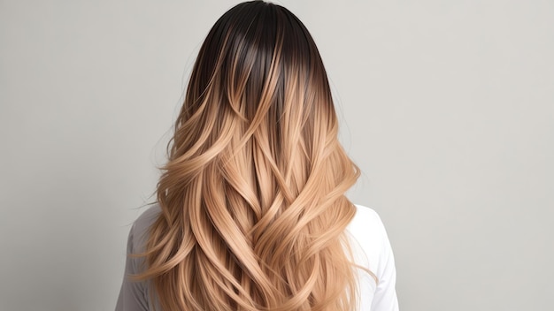 Elegantny kolor włosów Ombre lub Balayage na kobiecym modelu od tyłu