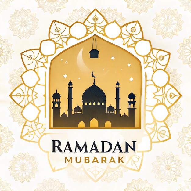 Elegantny Ramadan Kareem Pozdrowienie z Złotym Półksiężycem Księżyca i Latarnami