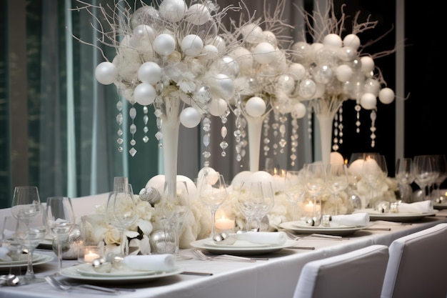 Elegantny świąteczny stół w kolorze białym koncepcja świętowania Xmas