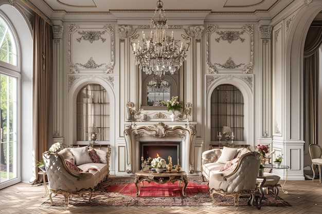 Elegantny wystrój inspirowany Francuzem w formalnym salonie