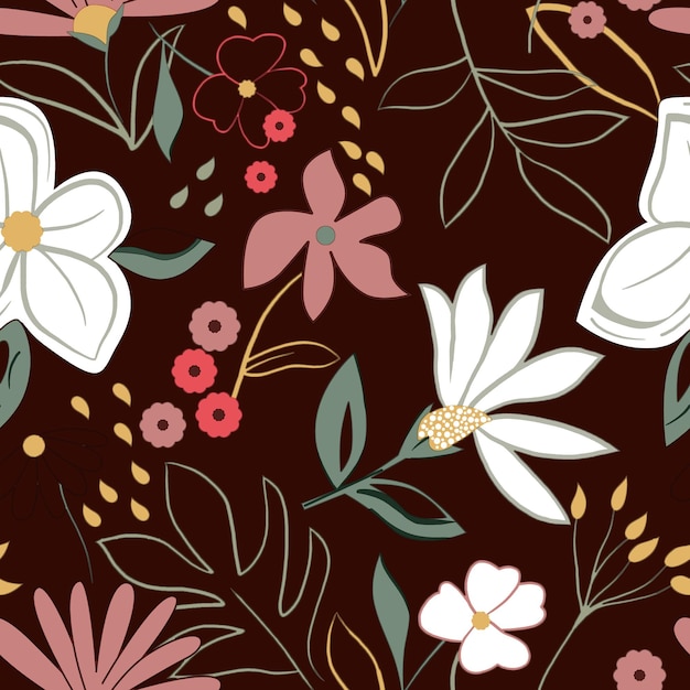 Elegantny wzór liści bez szwu z gałęziami drzew liści wzór w stylu doodles bezkresny druk