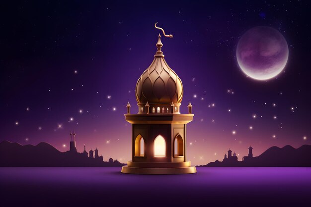 Elegantny złoty księżyc z meczetem ramadan kareem tło