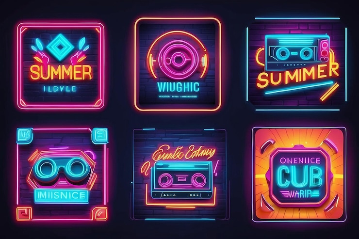 Zdjęcie elektroniczne okładki muzyczne na letnie wieczorne imprezy lub imprezy klubowe flyer 3d retro light