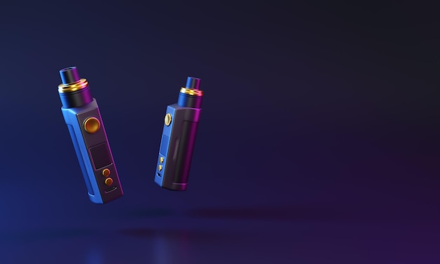 Elektroniczne papierosy mod vape Niebieskie i różowe renderowanie 3d w tle