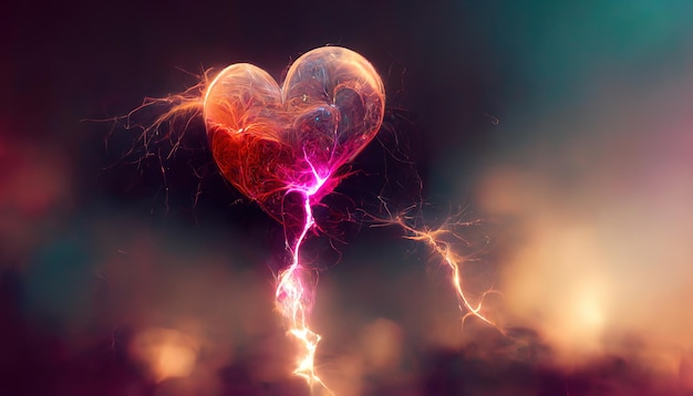 Elektryczna błyskawica korona granica serce i romb kształt magiczna energia renderowania 3D Ilustracja rastrowa