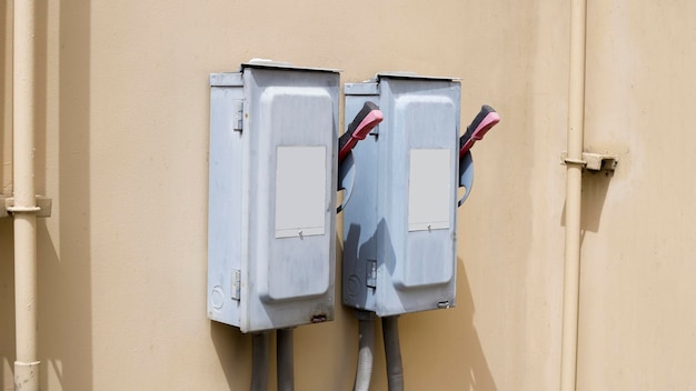 Elektryczna skrzynka wyłączników bezpieczeństwa na izolowaniu głównego sterowania przełączaniem elektrycznym w tle