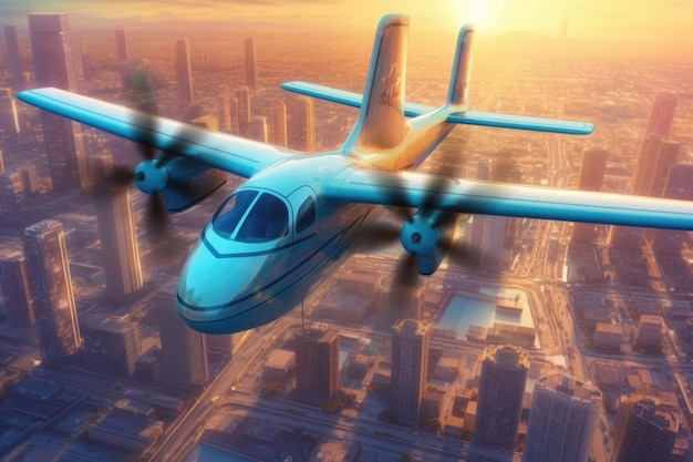 Elektryczne pionowe startowanie i lądowanie samolotów w mieście stworzone z generatywnymi ai