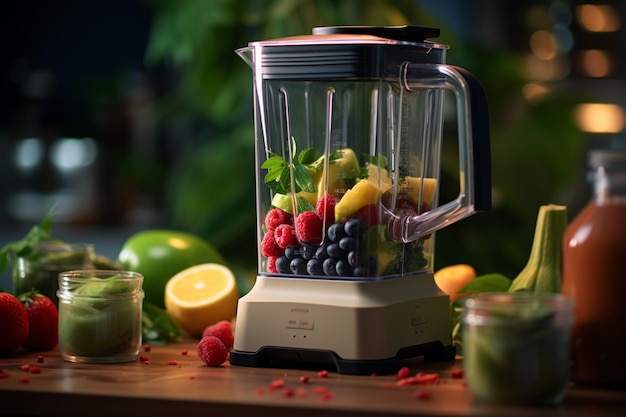 Elektryczny blender fachowo obraca się, tworząc pyszny świeży sok