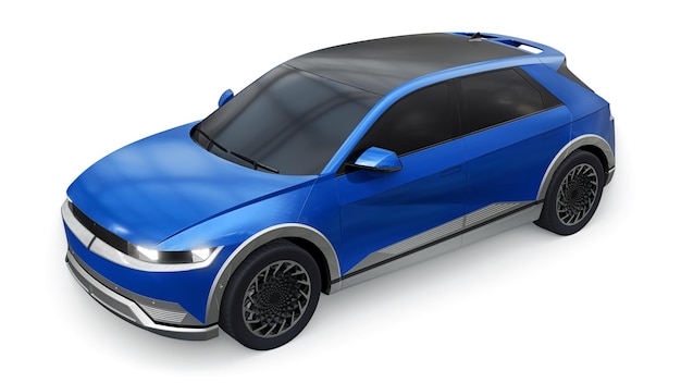 elektryczny hatchback SUV dla ludzi, którzy kochają technologię Niebieski samochód na białym tle ilustracji 3D