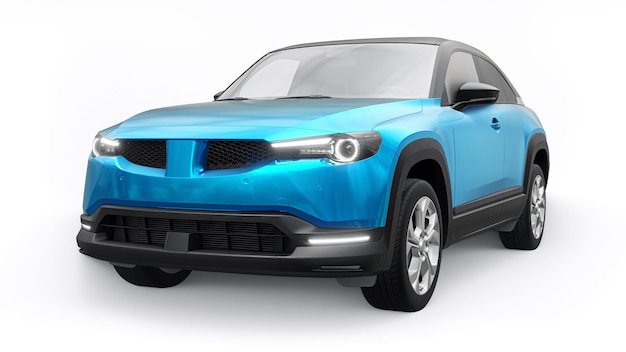 Elektryczny innowacyjny SUV w kolorze metalicznym na białym tle renderowania 3d