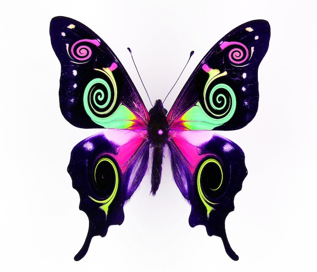 Zdjęcie element projektu, niezwykły chiński styl fantastyczny motyl, fioletowe fioletowe zielone wzory wirowe