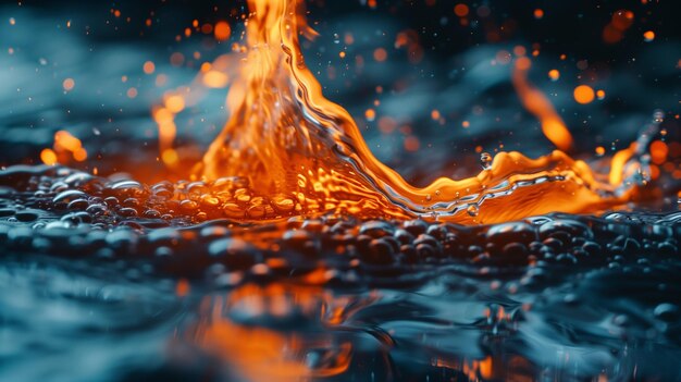 Zdjęcie elementy ognia i wody zderzają się abstrakcyjne tło
