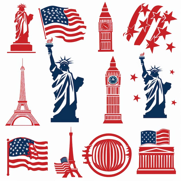 elementy symboli amerykańskich wyizolowane na białym tle USA