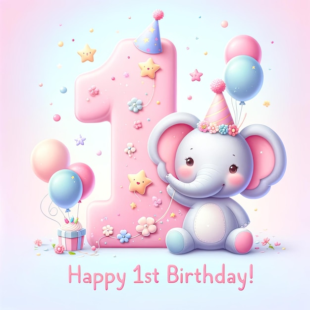 Elephant Fun Pastel Pierwsze urodziny