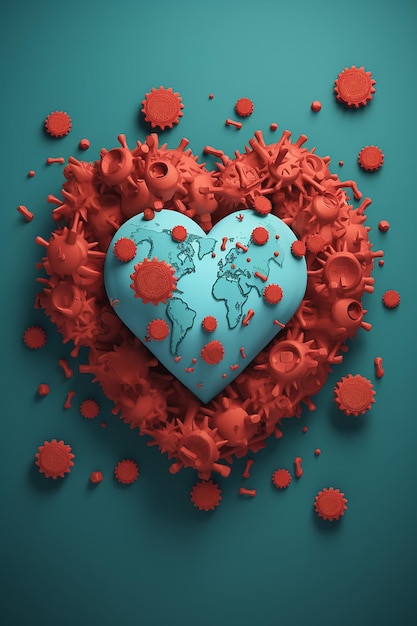 Zdjęcie emblemat 3d światowego dnia trędowatego z stylizowaną bakterią trędowatą otoczoną sercem symbolizującym