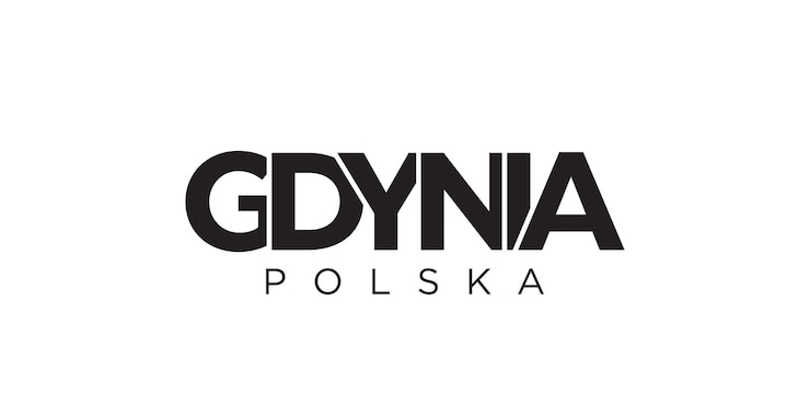 Zdjęcie emblemat gdynia w polsce projekt zawiera ilustrację wektorową w stylu geometrycznym z odważną typografią w nowoczesnej czcionce graficzne napisy hasła