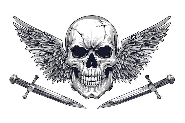 Zdjęcie emblemat odważnej czaszki wojskowej z skrzydlatymi sztyletami i skrzyżowanymi kośćmi jako insygniami
