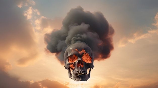 Emisje dymu w postaci ludzkiej głowy czaszki
