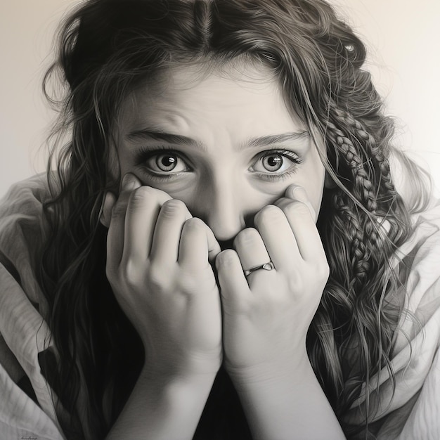 Zdjęcie emocjonalna dziewczyna czarno-biała sztuka ołówkiem