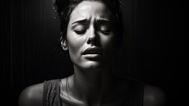 Emocjonalna elegancja Czarno-biały portret uchwyca surowe piękno płaczącej kobiety