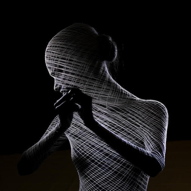 Zdjęcie emocjonalna sztuka gestów w świetlnej rzeźbie drutu 3d