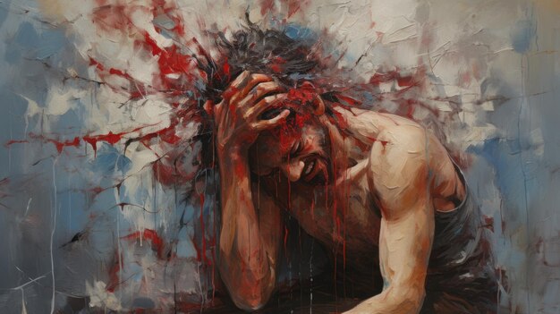 Zdjęcie emocjonalne i dramatyczne malarstwo olejne z rozerwanymi krawędziami