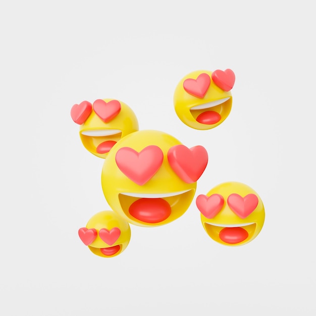 Emoji 3D z oczami w kształcie serca na białym tle