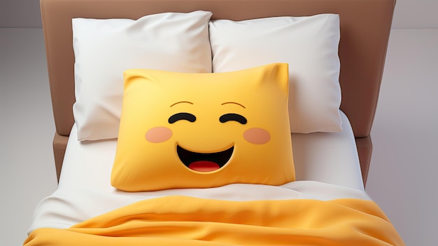 Emoji ze śpiącą twarzą na łóżku